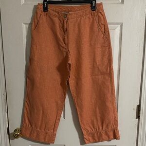 LL BEAN Burnt Orange Cropped Linen Capri Pants 10 P L.L. Bean